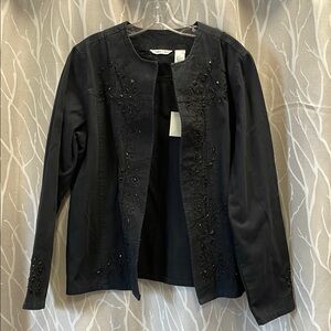 Laura Ashley XL Black Blazer with embroidery & black bead embellishments - new